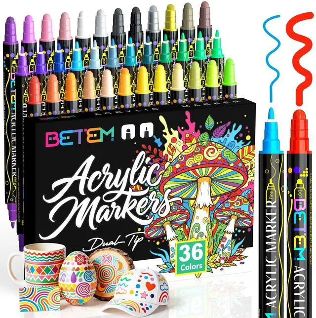 Main image of 36 Colors Dual Tip Acrylic Paint Markers, Fabric Decorating Kits
