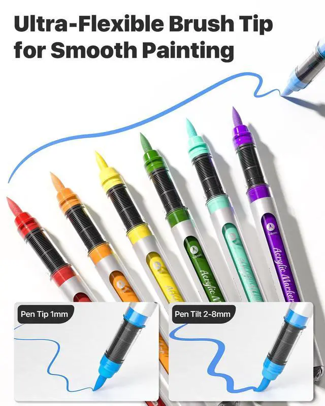 Alt view image 2 of 7 - Acrylic Paint Markers Brush Tip 18 Colors, Automatic Ink Control