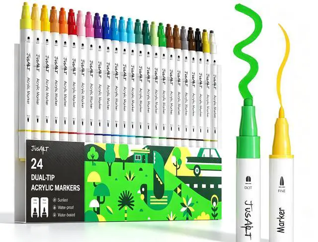 Main image of Acrylic Paint Markers 24 Colors, Dual Tip Art Supplies for Rock