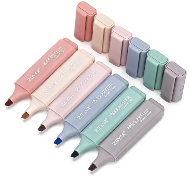Main image of Highlighter Pen, Cream Colors Chisel Tip, Aesthetic Highlighter Marker, Water Based, Quick Dry, No Bleed, for Bible Study Notes Office (6 Youth Colors)