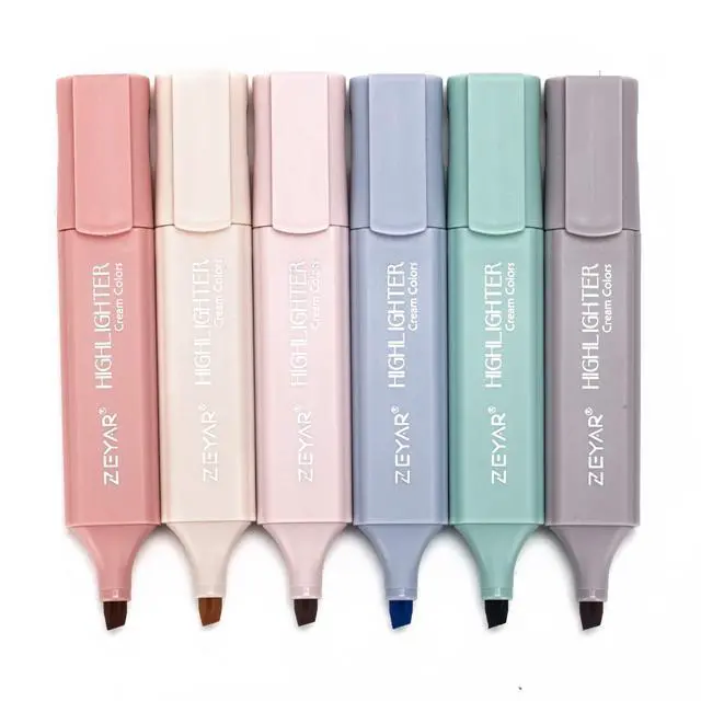 Alt view image 2 of 6 - Highlighter Pen, Cream Colors Chisel Tip, Aesthetic Highlighter Marker, Water Based, Quick Dry, No Bleed, for Bible Study Notes Office (6 Youth Colors)