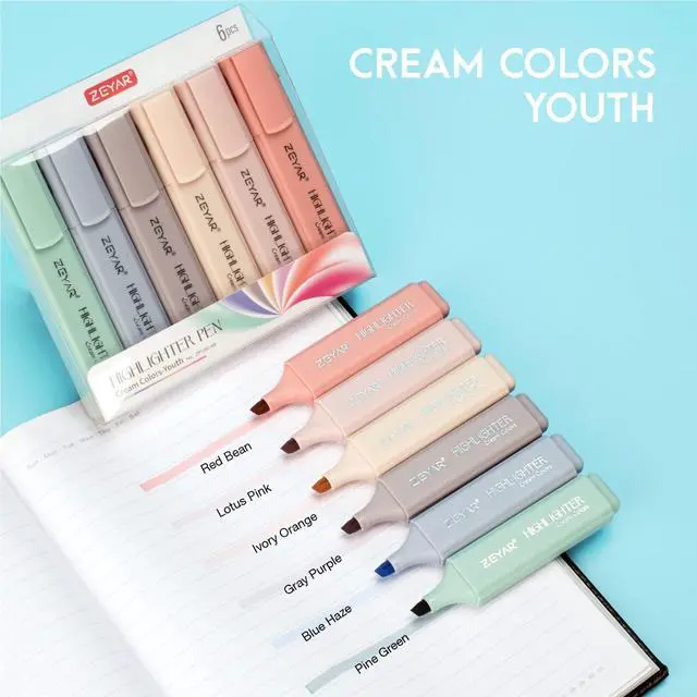 Alt view image 6 of 6 - Highlighter Pen, Cream Colors Chisel Tip, Aesthetic Highlighter Marker, Water Based, Quick Dry, No Bleed, for Bible Study Notes Office (6 Youth Colors)