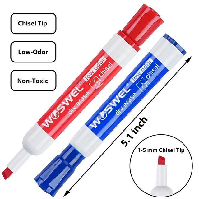 Alt view image 2 of 7 - Dry Erase Markers, Chisel Tip Whiteboard Markers, Low Odor Thick Dry Markers, 50 Bulk 5 Assorted Colors (Black/Blue/Red/Green/Purple) for Teachers, Classroom, Office & Home Use