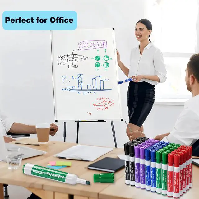 Alt view image 6 of 7 - Dry Erase Markers, Chisel Tip Whiteboard Markers, Low Odor Thick Dry Markers, 50 Bulk 5 Assorted Colors (Black/Blue/Red/Green/Purple) for Teachers, Classroom, Office & Home Use