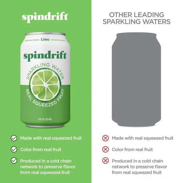Alt view image 3 of 7 - Sparkling Water, Lime Flavored, Made with Real Squeezed Fruit, 12 Fl Oz Cans, Pack of 24 (Only 4 Calories per Can)