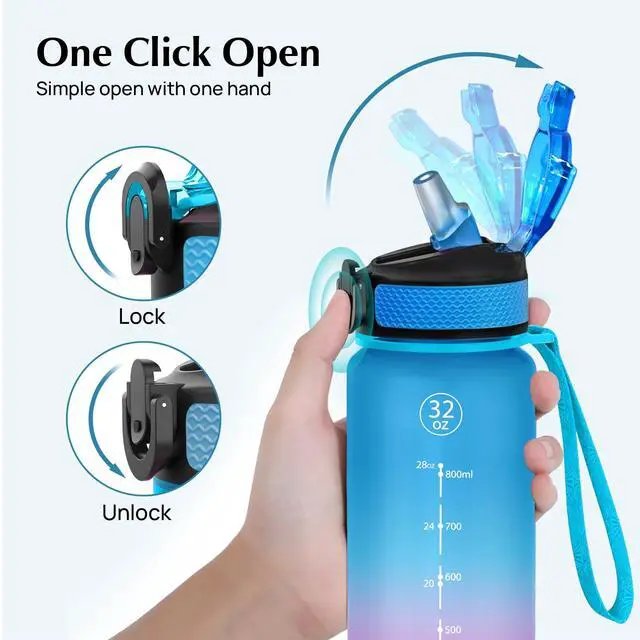 Alt view image 4 of 7 - 32oz Water Bottle with Straw, Time Marker,Blue Purple Gradient