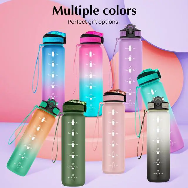 Alt view image 7 of 7 - 32oz Water Bottle with Straw, Time Marker,Blue Purple Gradient