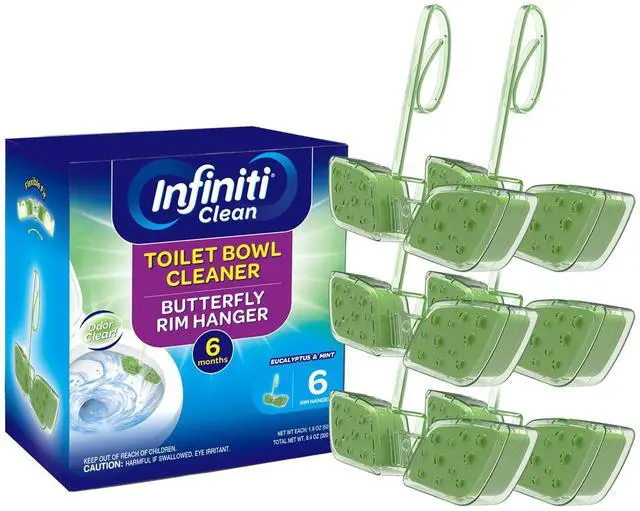 Main image of Toilet Bowl Cleaner Butterfly Rim Hanger 6 × 1.8 OZ (50g), Lasts Up to 6 Months, Cleans & Deodorizes with Every Flush (Eucalyptus and Mint)