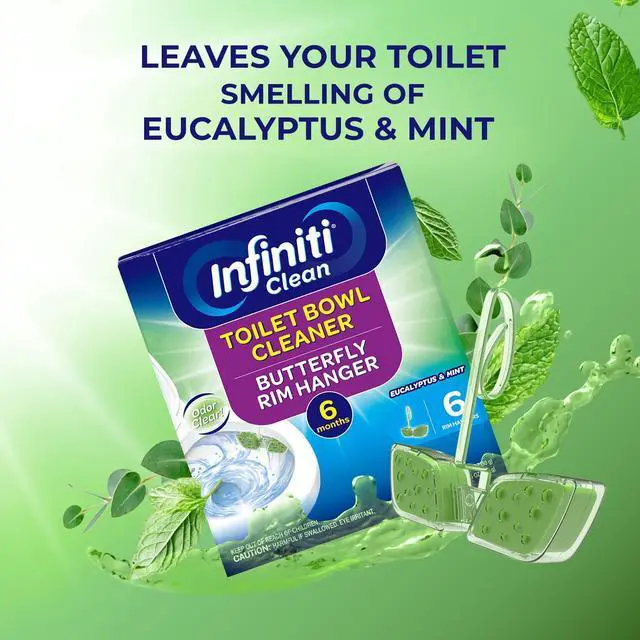 Alt view image 3 of 7 - Toilet Bowl Cleaner Butterfly Rim Hanger 6 × 1.8 OZ (50g), Lasts Up to 6 Months, Cleans & Deodorizes with Every Flush (Eucalyptus and Mint)