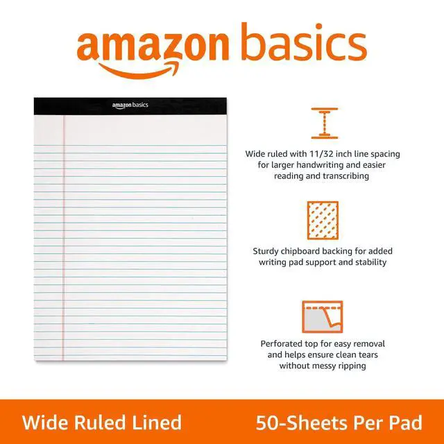 Alt view image 2 of 4 - Wide Ruled Lined Writing Note Pads for Office Supplies, 8.5" x 11.75", White, 12-Pack of 50 Perforated Sheets