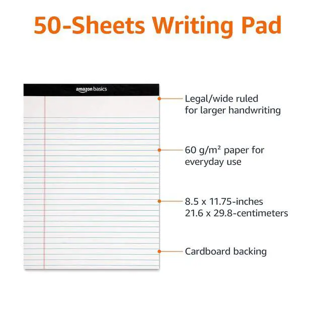 Alt view image 4 of 4 - Wide Ruled Lined Writing Note Pads for Office Supplies, 8.5" x 11.75", White, 12-Pack of 50 Perforated Sheets
