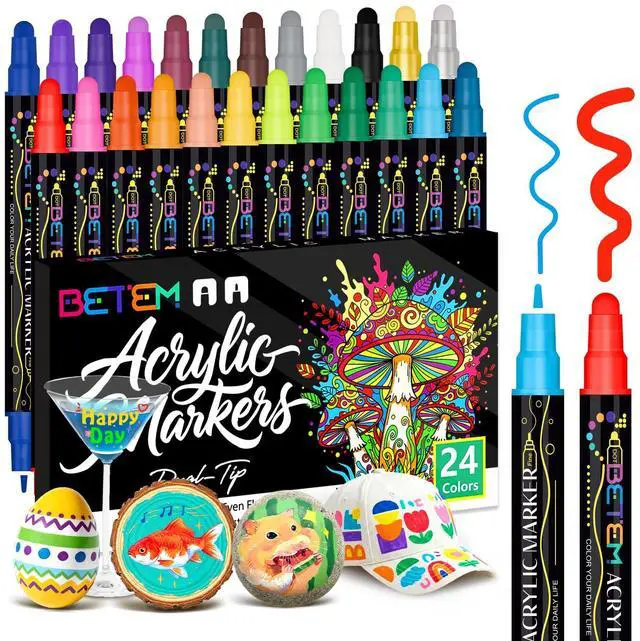Main image of 24 Colors Dual Tip Acrylic Paint Markers, Fabric Decorating Kits