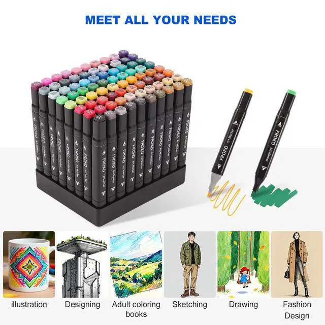 Alt view image 6 of 7 - Alcohol Markers, 80 Colors Dual Tip Art Marker,Coloring Marker, markers for adult coloring books no bleeding