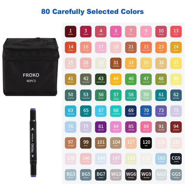 Alt view image 5 of 7 - Alcohol Markers, 80 Colors Dual Tip Art Marker,Coloring Marker, markers for adult coloring books no bleeding