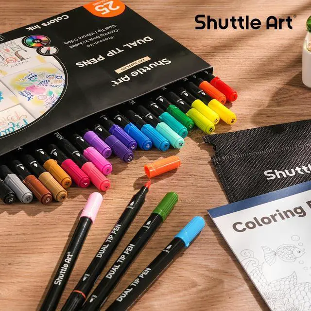 Alt view image 6 of 7 - Dual Tip Brush Marker Pens, 25 Colors Water-based Ink, Fine and Brush Tip Marker Set with 1 Coloring Book for Kids Adult Artist Calligraphy Hand Lettering Journal Doodling Writing