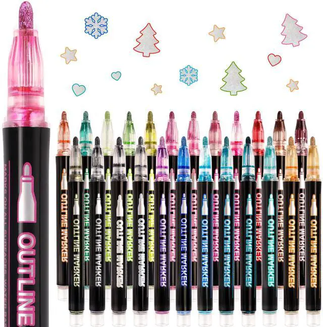 Main image of 24 Colors Outline Glitter Markers Set, Shimmer Pens Set, Teen Girl Gifts