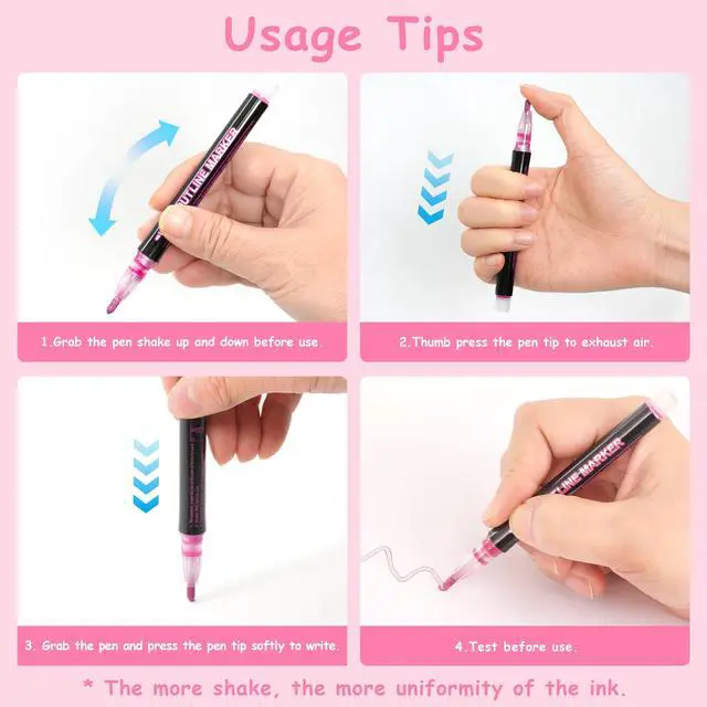 Alt view image 6 of 7 - 24 Colors Outline Glitter Markers Set, Shimmer Pens Set, Teen Girl Gifts