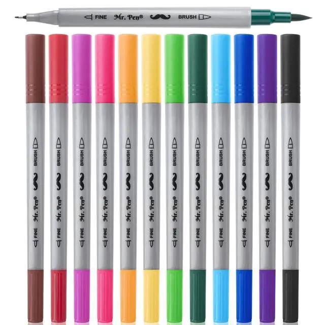 Main image of Dual Tip Brush Pens, 12 Colors, Art Markers for Coloring