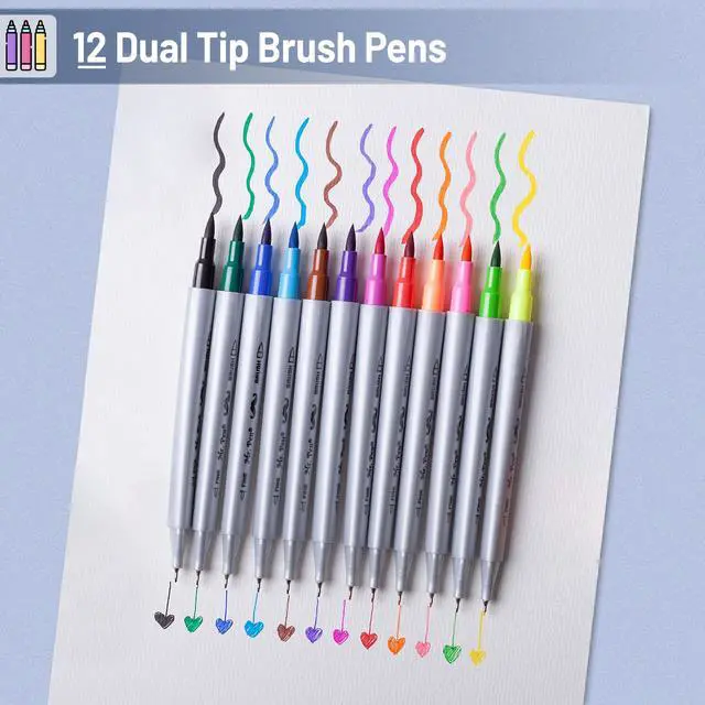 Alt view image 2 of 7 - Dual Tip Brush Pens, 12 Colors, Art Markers for Coloring