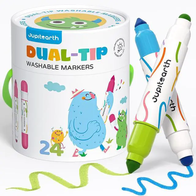 Main image of Washable Dual Tip Markers for Toddlers 1-3, 24 Colors