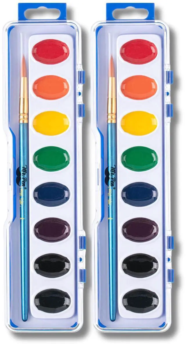 Main image of Washable Watercolors, 2 Pack, 8 Colors with Paint Brush
