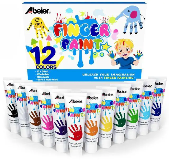 Main image of Washable Finger Paint for Toddlers 1-3, 12 Non-Toxic Colors
