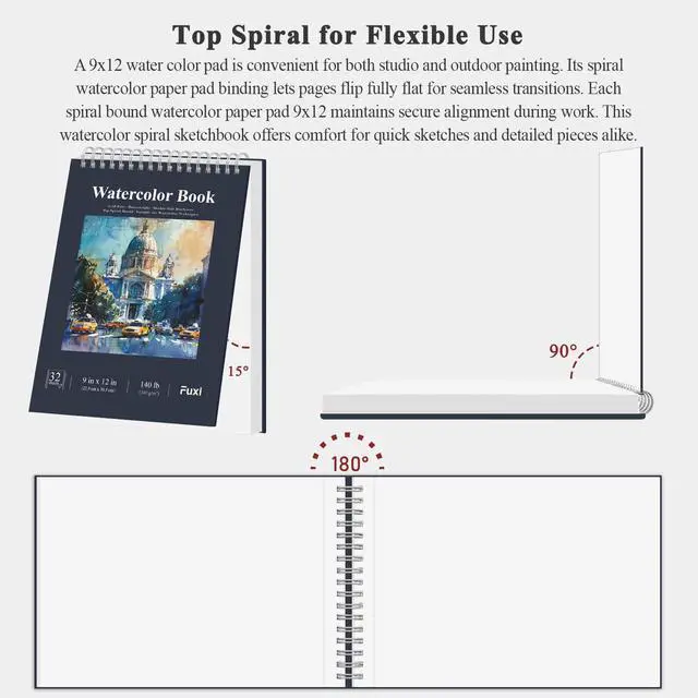 Alt view image 4 of 7 - Water Color Paper 9 x 12, Watercolor Sketchbook 140 lb Cold Press, 32 Sheets (64 Pages) Watercolor Pad, Perfect for Classroom, Home & Travel, Art Supplies for Artists Gifts.