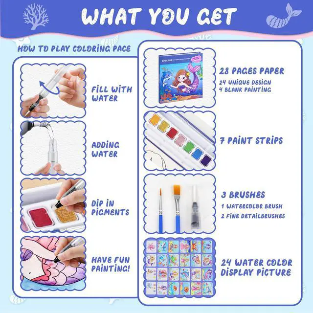 Alt view image 2 of 7 - Paint with Water Coloring Books for Kids, Mess Free Watercolor Painting Kit Painting Activity for Kids Ages 3-5 4-8, Arts Crafts Drawing Gift Toy for Boy Girl