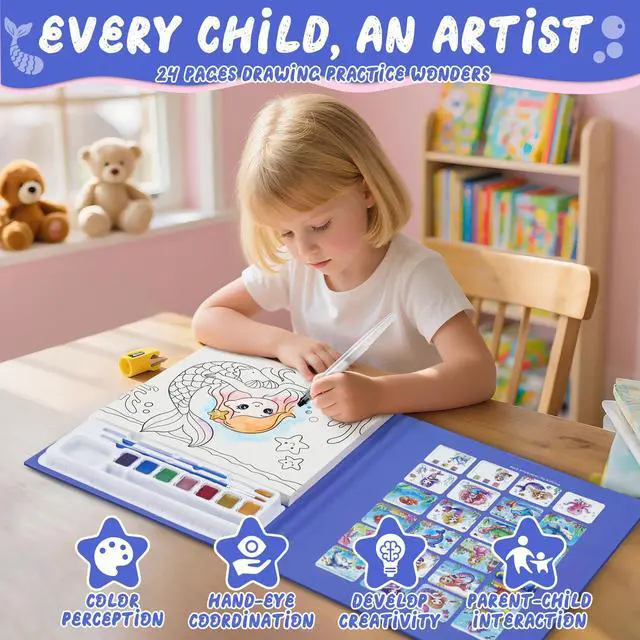 Alt view image 5 of 7 - Paint with Water Coloring Books for Kids, Mess Free Watercolor Painting Kit Painting Activity for Kids Ages 3-5 4-8, Arts Crafts Drawing Gift Toy for Boy Girl