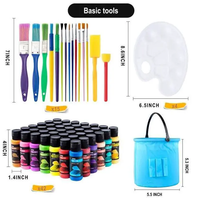 Alt view image 5 of 7 - Washable Tempera Paint Set for Kids 42PCS, Non Toxic Liquid Paint with 15 Brushes and 4 Palettes - Art Supply for Kids for Arts and Crafts Project, Finger Painting (2 oz Each)