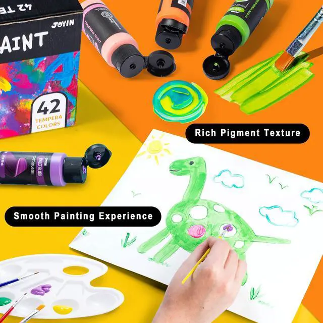Alt view image 4 of 7 - Washable Tempera Paint Set for Kids 42PCS, Non Toxic Liquid Paint with 15 Brushes and 4 Palettes - Art Supply for Kids for Arts and Crafts Project, Finger Painting (2 oz Each)