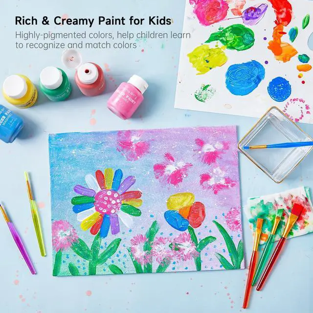 Alt view image 3 of 7 - Washable Finger Paint Set, 37 PCS with 10 Colors (2 fl oz) Non-Toxic Toddler Paint, Paint Brushes, Sponge, Smock, Toddler Art Supplies