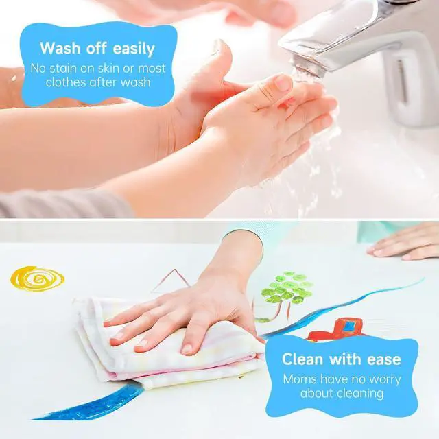 Alt view image 5 of 7 - Washable Finger Paint Set, 37 PCS with 10 Colors (2 fl oz) Non-Toxic Toddler Paint, Paint Brushes, Sponge, Smock, Toddler Art Supplies