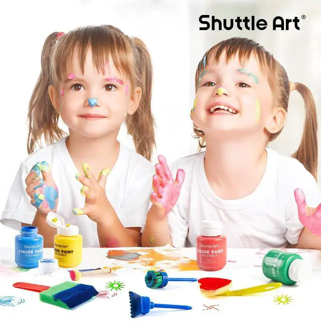 Alt view image 6 of 7 - Washable Finger Paint Set, 37 PCS with 10 Colors (2 fl oz) Non-Toxic Toddler Paint, Paint Brushes, Sponge, Smock, Toddler Art Supplies