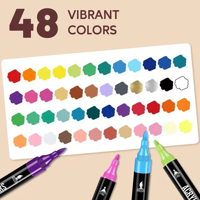 Alt view image 3 of 7 - Acrylic Paint Markers, 48 Colors Dual Tip Fine & Brush Pens Set