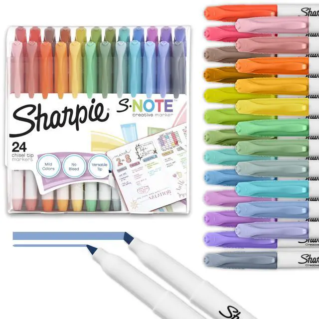 Main image of S-Note Creative Highlighters, Assorted Pastel Colors, No Bleed, Chisel Tip, 24 Count - Colorful Office Supplies