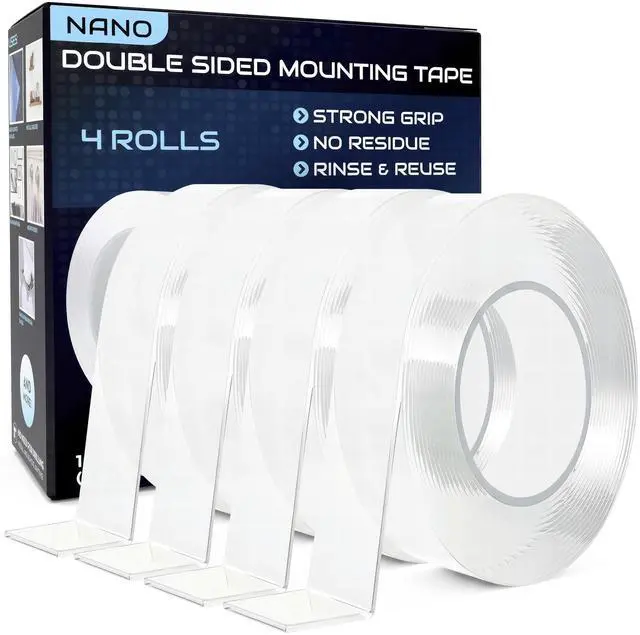 Main image of Nano Tape Double Sided Tape Heavy Duty Hanging - 4 Pack - 1 in x 10 Ft Each - Magic Clear Adhesive Perfect for Walls, Wood, Tile, Plastic, Pictures & Metal Surfaces - Strong Grip