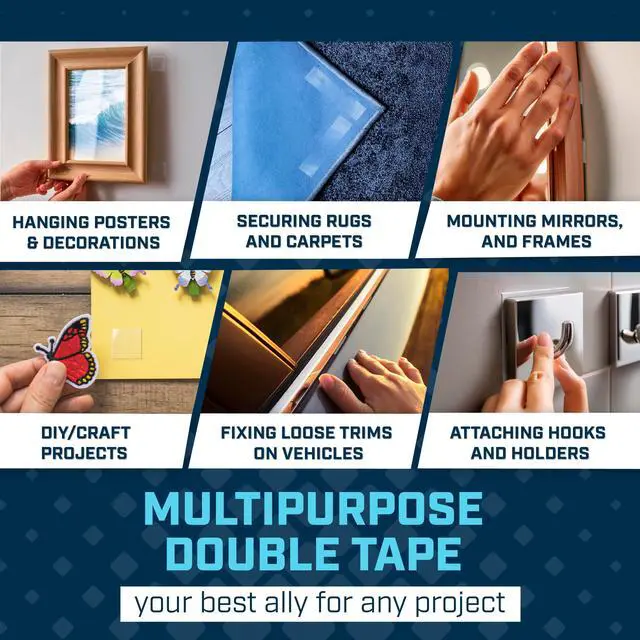 Alt view image 5 of 7 - Nano Tape Double Sided Tape Heavy Duty Hanging - 4 Pack - 1 in x 10 Ft Each - Magic Clear Adhesive Perfect for Walls, Wood, Tile, Plastic, Pictures & Metal Surfaces - Strong Grip