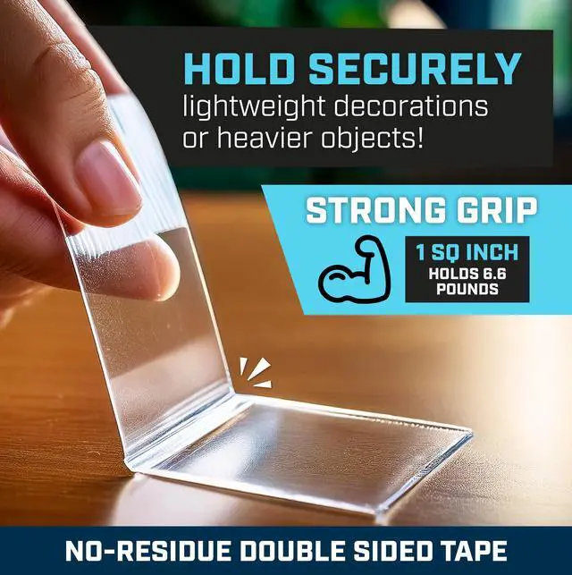 Alt view image 4 of 7 - Nano Tape Double Sided Tape Heavy Duty Hanging - 4 Pack - 1 in x 10 Ft Each - Magic Clear Adhesive Perfect for Walls, Wood, Tile, Plastic, Pictures & Metal Surfaces - Strong Grip