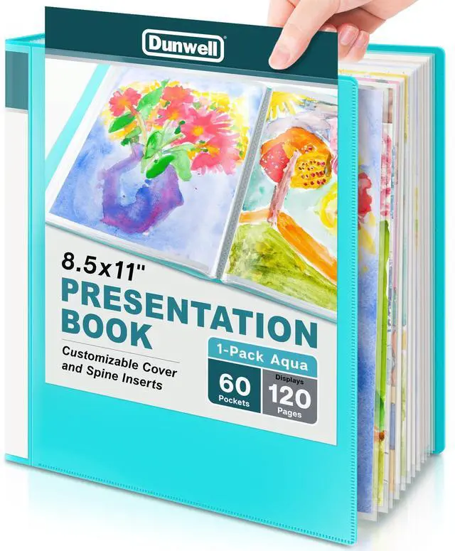 Main image of Presentation Binder 60-Pocket, Displays 120 Pages, 8.5x11 Portfolio Binder with Plastic Sleeves, Storage and Organizer for Documents, Photos, Kids Artwork, Projects, Recipes (Aqua)