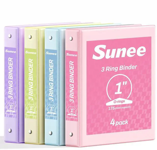 Main image of 3 Ring Binder 1 Inch 4 Pack, Clear View 1" Binders Three Ring PVC-Free (Fit 8.5x11 Inches) for School or Office Supplies, Assorted Pastel