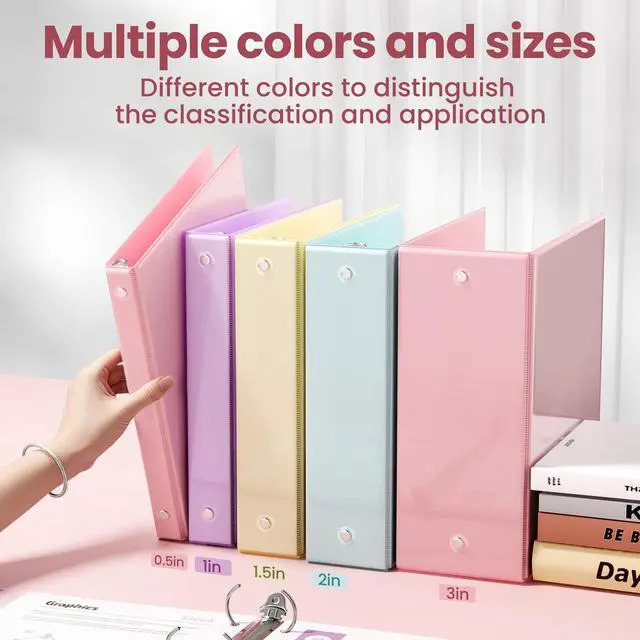 Alt view image 5 of 7 - 3 Ring Binder 1 Inch 4 Pack, Clear View 1" Binders Three Ring PVC-Free (Fit 8.5x11 Inches) for School or Office Supplies, Assorted Pastel