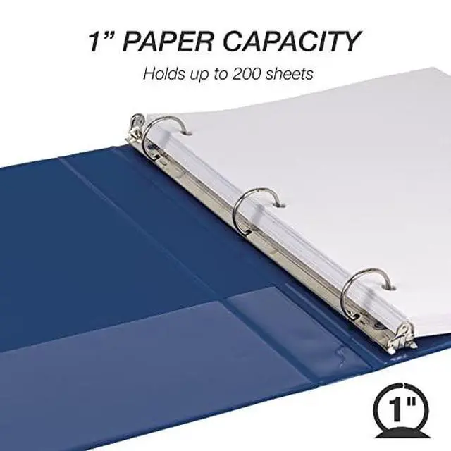 Alt view image 4 of 7 - 1 Inch 3 Ring Binders, Economy Round Ring, Clear View Cover, 200 Sheet Capacity - for School, Home, Office - Blue, 4 Pack