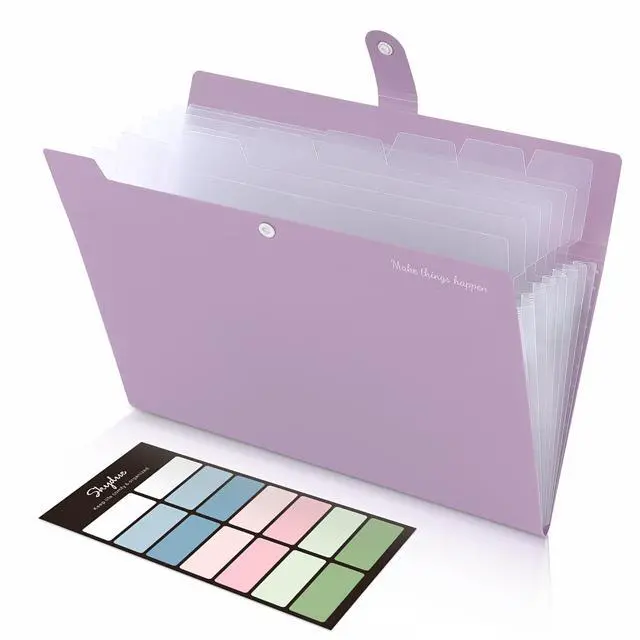 Main image of File Folder with Labels, Accordion File Organizer with 8 Pockets, Portable Document Organizer, A4 Letter Size, Paper Organizer for Office, Purple
