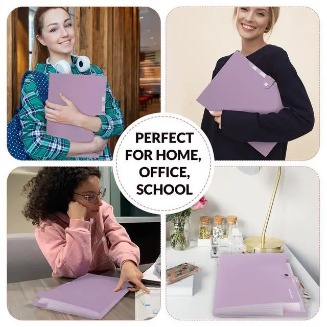 Alt view image 5 of 7 - File Folder with Labels, Accordion File Organizer with 8 Pockets, Portable Document Organizer, A4 Letter Size, Paper Organizer for Office, Purple