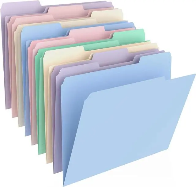Main image of 9 Pcs Manilla Folders 8.5 x 11 Inch, 1/3-Cut Tab Colored File Folders Letter Size, Plastic Folders Aesthetic, School Business Office Manila Folders for Documents Paper