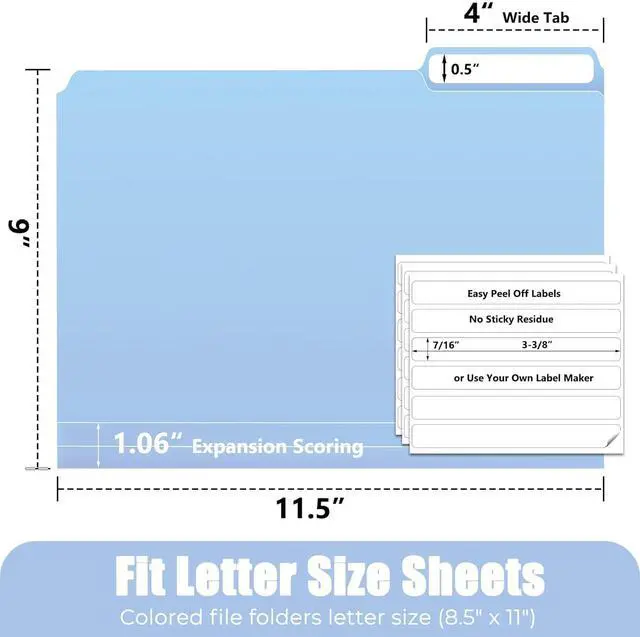 Alt view image 2 of 7 - 9 Pcs Manilla Folders 8.5 x 11 Inch, 1/3-Cut Tab Colored File Folders Letter Size, Plastic Folders Aesthetic, School Business Office Manila Folders for Documents Paper