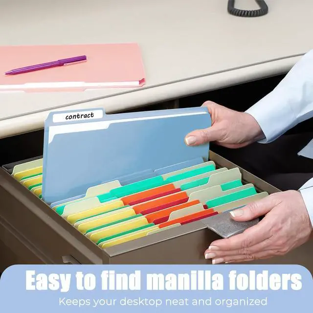 Alt view image 3 of 7 - 9 Pcs Manilla Folders 8.5 x 11 Inch, 1/3-Cut Tab Colored File Folders Letter Size, Plastic Folders Aesthetic, School Business Office Manila Folders for Documents Paper