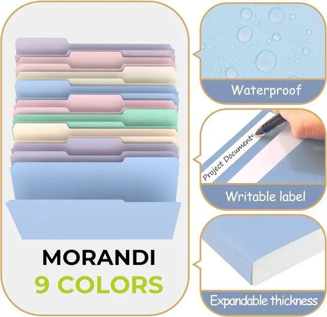 Alt view image 5 of 7 - 9 Pcs Manilla Folders 8.5 x 11 Inch, 1/3-Cut Tab Colored File Folders Letter Size, Plastic Folders Aesthetic, School Business Office Manila Folders for Documents Paper
