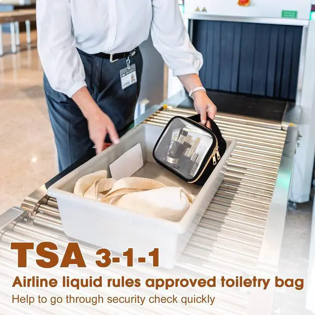 Alt view image 2 of 7 - TSA Approved Toiletry Bag, 3 Pack Clear Makeup Bags with Handles, Quart Size Clear Toiletry Bags, PVC Cosmetic Bags for Women and Men, Carry on Airport Airline Compliant Bag, Black